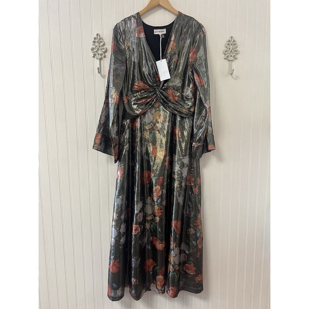 NWT Anthropologie Caballero Deep V Maxi Dress Large Floral Shimmer Fabric New - Picture 5 of 10